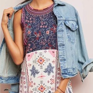 Anthropologie Hand Embroidered Shift Dress